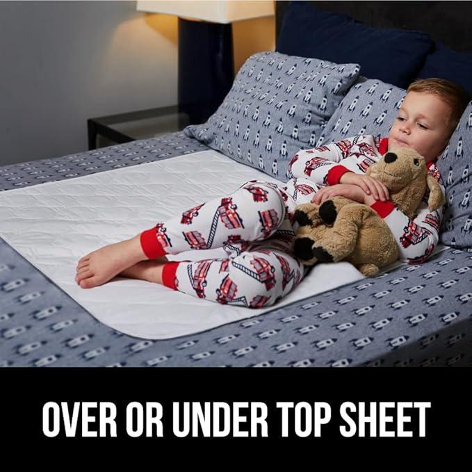 GORILLA GRIP Washable Toddler Mattress Incontinence Pads, Waterproof Bed Underpads, Absorbent Leak Proof, 34x36+19in Wings, 2 Pack Slip Resistant Pad Absorbs 8 Cups for Bedwetting Adults Kids, White