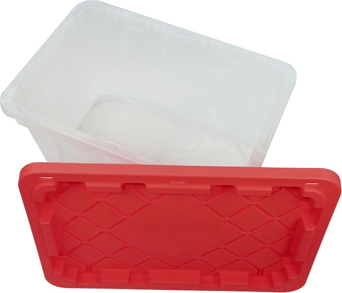 CX BLACK & YELLOW, XTRA TALL 27-Gallon Heavy Duty Clear Storage Container & Snap-Tight Lid, Clear & Red (28.5L x 19.4W x 15.2H), Weather-Resistant, Stackable, See-Through Organization Tote - Image 6
