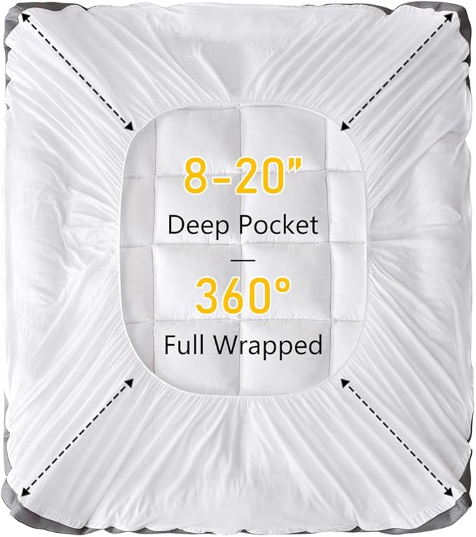 Ultimate Comfort and Cooling: 100% Cotton 2" Thick King Mattress Topper - Luxurious Softness, Good for Back Pain, Revolutionary Cooling Technology, No-Slip Design, Ideal for Deep Sleep Mattress Pad