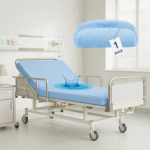Lounsweer 1 Pack Waterproof Hospital Mattress Cover, 84x36x12in Blue Fitted Bed Sheet Protectors, Incontinence Protection Leakproof Breathable for Elderly, Adults Home Hospital Beds