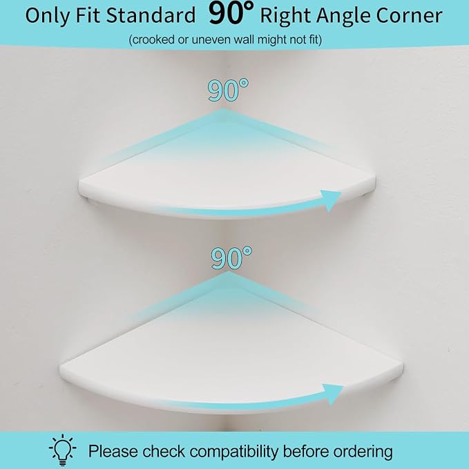 Corner Shelves, White Floating Corner Shelf, Set of 2 12inch Solid Oak Wood Wall Shelves, Round End Wall Mount with Wire Hole for Small Plant for Bedroom Kitchen, Living Room - Image 4