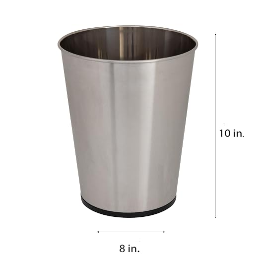 Bath Bliss 5 Liter Small Wastebasket, Stainless Steel | Compact Round Open Top Trash Can | Durable Bathroom Bedroom Dorm Office Garbage Bin | Stylish Space-Saving Waste Disposal Container - Image 3