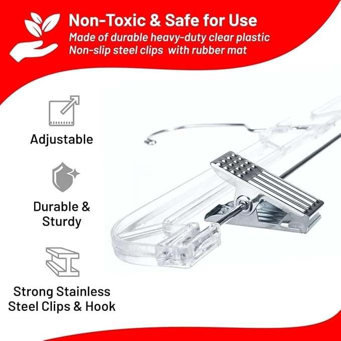 DEILSY™ Skirt Hangers 50 Pack Pants with Clips Hanger Shorts Clear Plastic Clothes with Adjustable Clip Non-Slip Clothes Hanger Perfect for Pant, Pack of 50 - Image 2