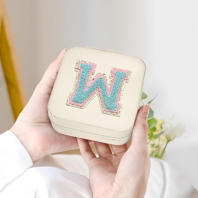 SANDJEST Personalized Jewelry Box, White Travel Jewelry Box with Initial W, Small Monogrammed Jewelry Case Organizer for Girls Women Teen Kids, Mini Travel Essentials Gifts for Birthday Christmas - Image 4