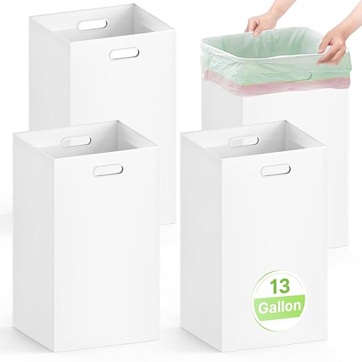 4 Pack Disposable Trash Cans for Parties, 13 Gallon Large Collapsible Garbage Cans with Handle, Thick Recycled Cardboard Recycling Bins for Party Events Camping (13.5" L x 10.0" W x 21.7" H), White by Magicheap