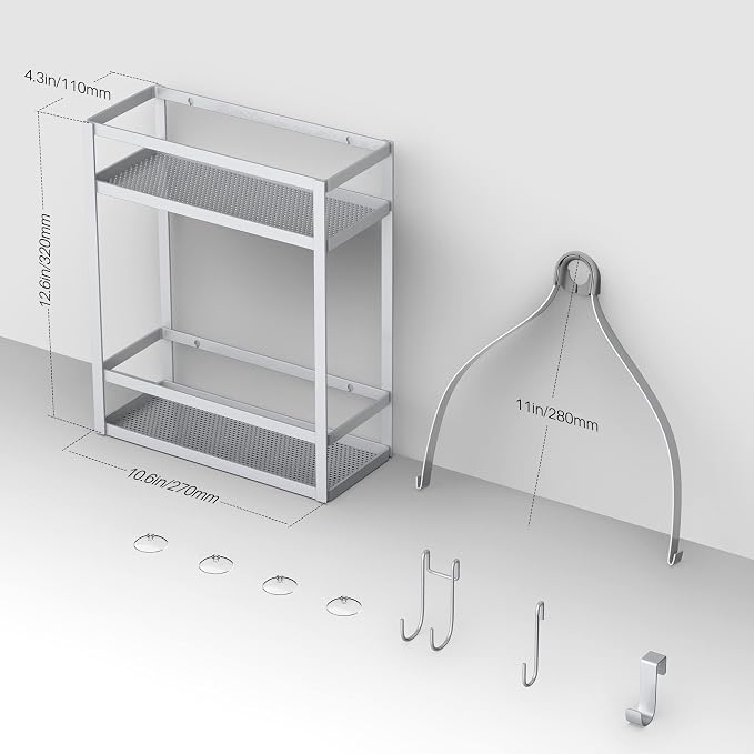 Meangood Shower Caddy, Silver Hanging Shower Caddy Organizer 10.4" x 4.5" x 22.04" Over Shower Head Big Capacity for Shampoo, Conditioner with Hooks for Razor/Sponge - Image 7