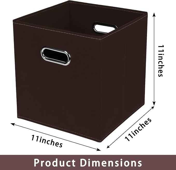 Fabric storage bins Cubes, Fabric Cube Organizer with Handle, Foldable Cube Bins for Cloth or Accessary Storage, 11x11x11, Set of 6, (Coffee) - Image 2