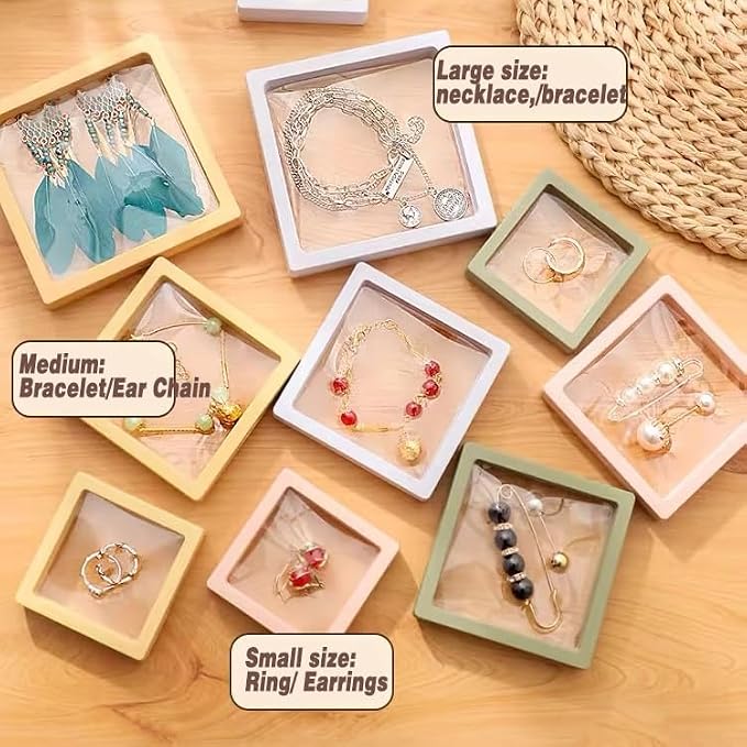 12PCS 3D Floating Frame Display Stand, Jewelry Box, Gift Box, Ornament Organizer, Small Travel Jewelry Box, PE Film Anti-Oxidation, Suspended Display Box Stackable (3.54*3.54，Type 5) - Image 3