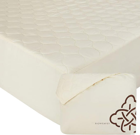 Bioweaves 100% Organic Cotton Mattress Pad Cover, GOTS Certified Cooling Quilted Fitted Mattress Topper & Protector with Soft Cotton Wadding - 20 Inch Deep Pocket, King
