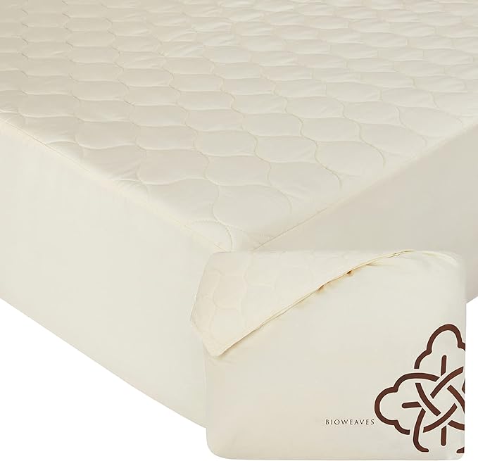 Bioweaves 100% Organic Cotton Mattress Pad Cover, GOTS Certified Cooling Quilted Fitted Mattress Topper & Protector with Soft Cotton Wadding - 20 Inch Deep Pocket, Twin XL