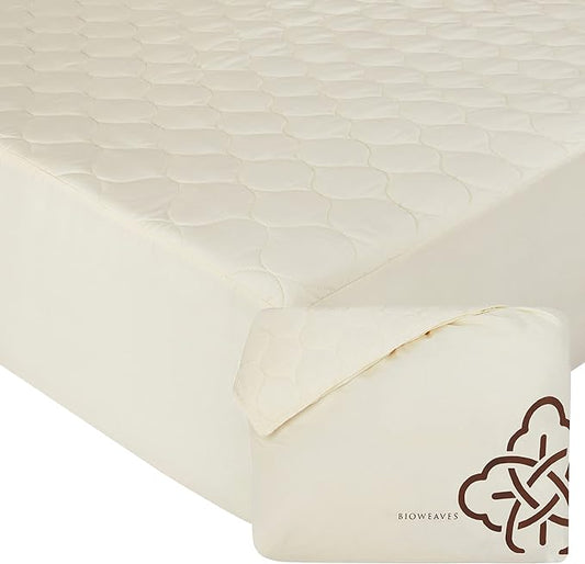 Bioweaves 100% Organic Cotton Mattress Pad Cover, GOTS Certified Cooling Quilted Fitted Mattress Topper & Protector with Soft Cotton Wadding - 20 Inch Deep Pocket, Full