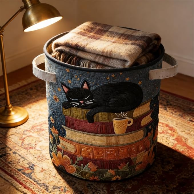 Cat Quilted Laundry Basket - 18"/22"/28", 2026 Large Quilted Cat Laundry Basket with Handles, Cozy Cat Fabric Storage Hamper for Nursery, Bedroom, Laundry Room, Clothes & Toys (7, L 20"X28”) - Image 3