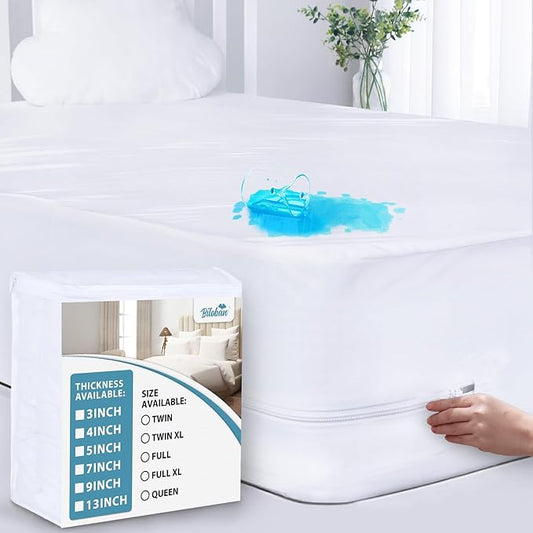 Queen Mattress Protector ( 3/4/5/7/9/13Inches ), Waterproof Mattress Cover Extra Deep Pocket, Zippered Mattress Encasement, Premium 6-sided Bed Cover, Breathable and Absorbent
