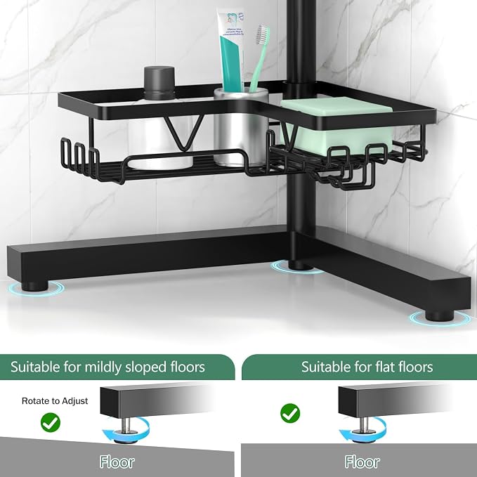 DAOYA Standing Shower Caddy Corner - 4-Tier Floor Shower Caddy Corner Adjustable Bathroom Organizers and Storage with Soap Holder & Razor, Bathroom Free-Standing Organizer for Large Bottles - Image 5