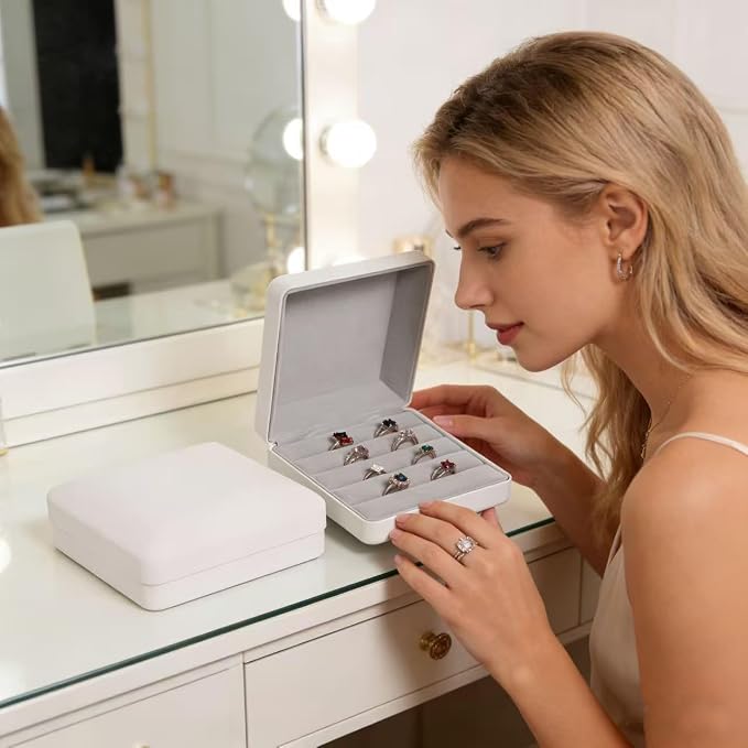 Small Ring Organizer Box, Portable Jewelry Rings Display Collector Case, Jewelry Ring Tray holder Showcase. Modern Rings Storage Boxes Fit for Women, Girl for Travel (White) - Image 5