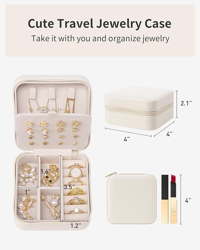 VLANDO Mothers Day Mom Gifts - Travel Jewelry Case, Small Travel Jewelry Organizer Box for Girls Women - White - Image 3