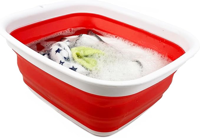 SAMMART 7.7L (2 Gallon) Collapsible Tub - Foldable Dish Tub - Portable Washing Basin - Space Saving Plastic Washtub (White/Coral Pink, S) - Image 5