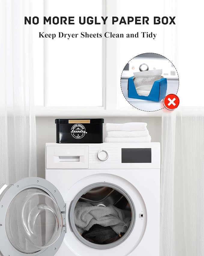 SACREDAY Dryer Sheet Holder Container for Laundry Room Organization, Farmhouse Laundry Organization and Storage, Metal Dryer Sheet Dispenser for Laundry Room Decor (Black) - Image 2