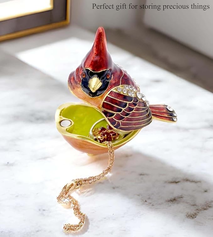 Elegant Cardinal Bird Jewelry Trinket Boxes Hinged .Keepsake Ring Box Necklace Earrings Organizer.Cardinals Gifts for Women Bird Figurines Home Decor. - Image 4