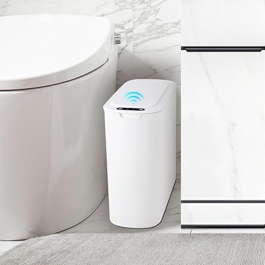TIPGO Automatic Motion Sensor Bathroom Trash Can with Lid, 2.6 Gallon Touchless Trash Bin, Smart Garbage Can Plastic Slim Wastebasket for Bedroom, Office, Dorm (White) by TIPGO