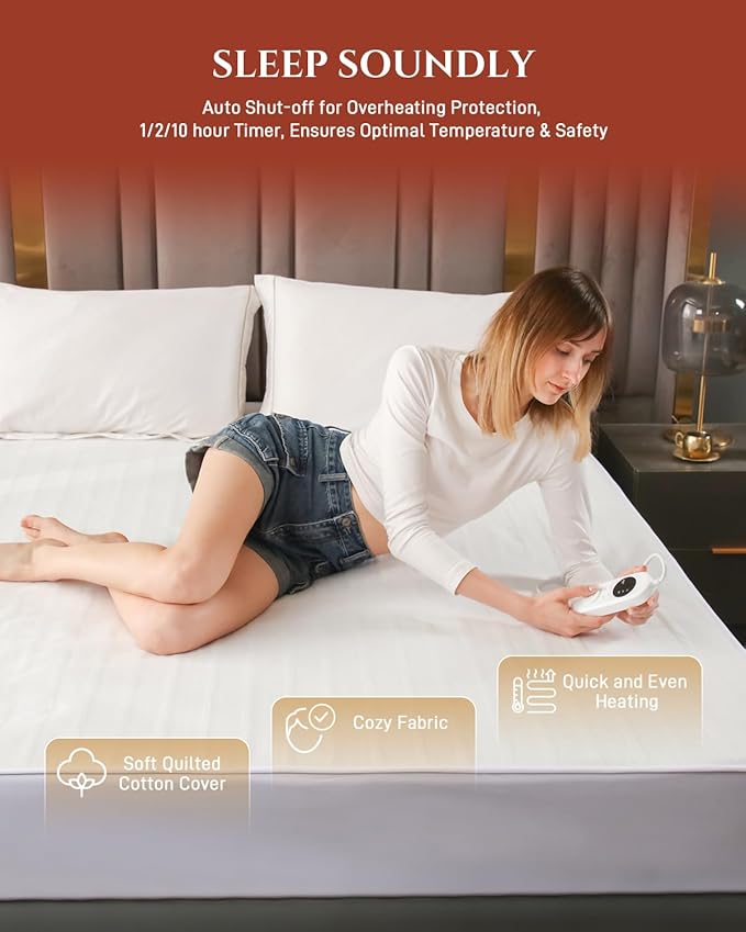 Heated Mattress Pad King Size – Electric Heated Bed Pad with Dual Zone Control, Deep Pocket Warming Cover, Thick Underblanket Sheet, Bed Warmer (06 Soft White, 78" x 80")