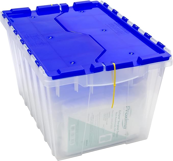 Akro-Mils KeepBox 12 Gallon Storage Container, Nesting and Stackable Plastic Storage Box with Lid Attached, Clear Tote for Garages, Closets, Moving, 21-1/2" x 15" x 12-1/2", Clear/Blue, Pallet of 48 - Image 9