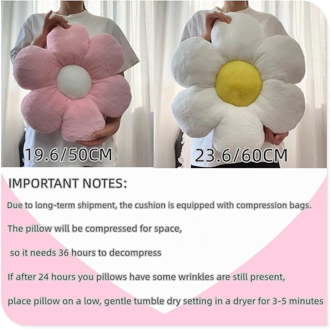 Pink Flower Pillow，23.62In Floor Pillow Cushion Flower Shaped Throw Pillow Cute Flower Seating Cushion Home Decorative Pillows for Sofa Couch Bed
