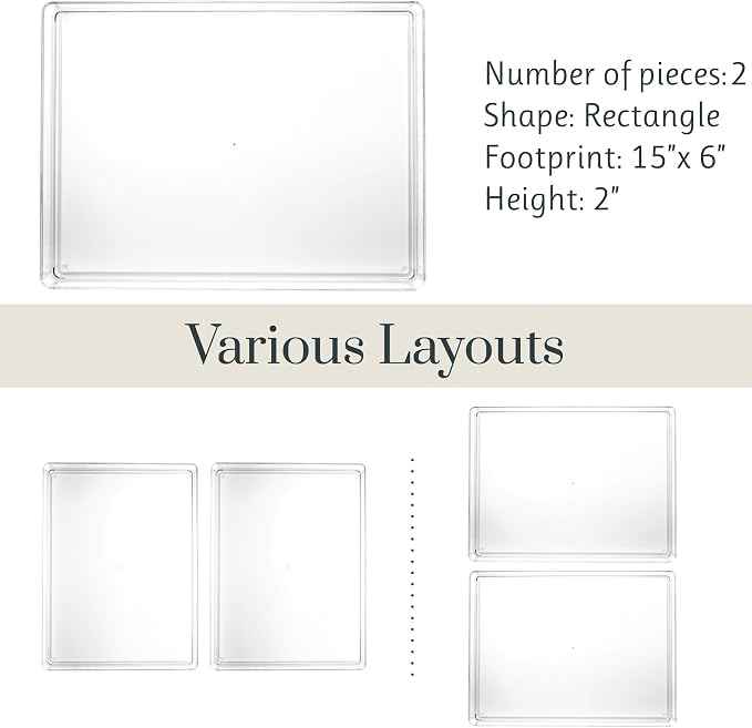 STORi SimpleSort 2-Piece Stackable Clear Drawer Organizer Set | 12" x 9" x 2" Rectangle Trays | Wide Makeup Vanity Storage Bins and Office Desk Drawer Dividers | Made in USA - Image 5