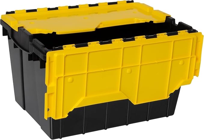 Akro-Mils KeepBox 12 Gallon Storage Container, Nesting and Stackable Plastic Storage Box with Lid Attached, Organizer Tote for Garages, Closets, and Moving, 21-1/2" x 15" x 12-1/2", Black/Yellow - Image 11