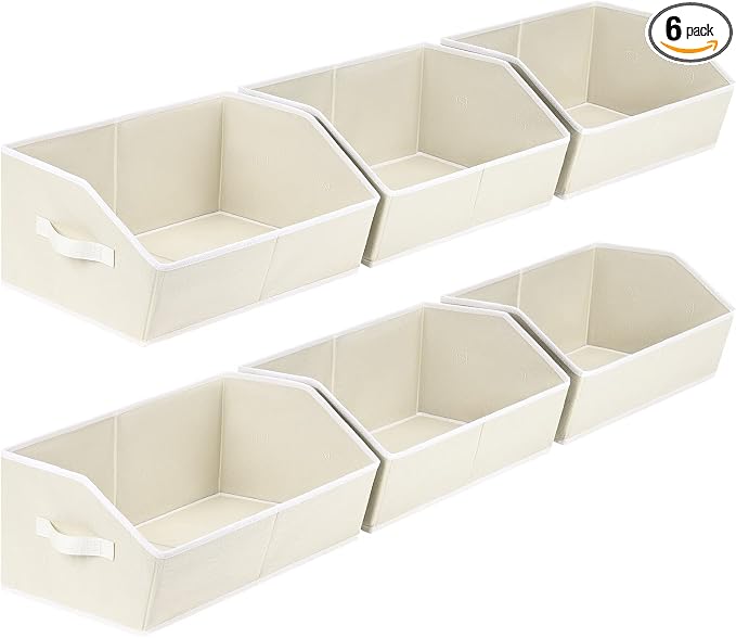 Homsorout Organizer Bins Cube Storage - Trapezoid Storage Bin 6 Pack, Fabric Baskets for Organizing, Large Storage Basket for Shelves, Closet Organizers for Toys, Clothes, Towels (Beige) by Homsorout