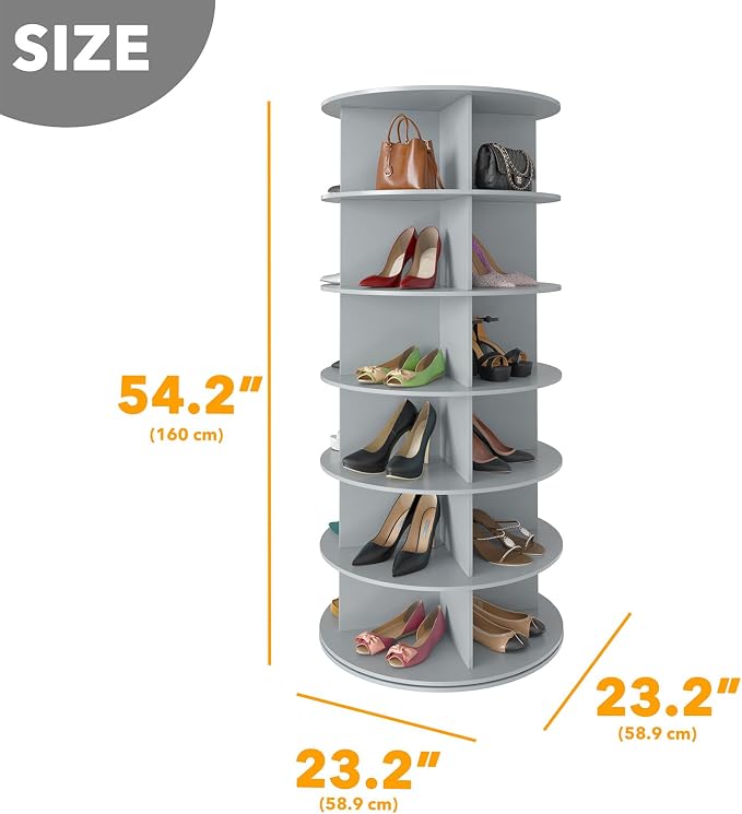 SpaceAid 6 Tier Rotating Shoe Rack Tower, Spinning Shoe Display Lazy Susan, Revolving 360 Shoe Rack Storage Round Carousel, Vertical Handbag Rotate Shoes Closet Organization (6-Tier Gray) - Image 2