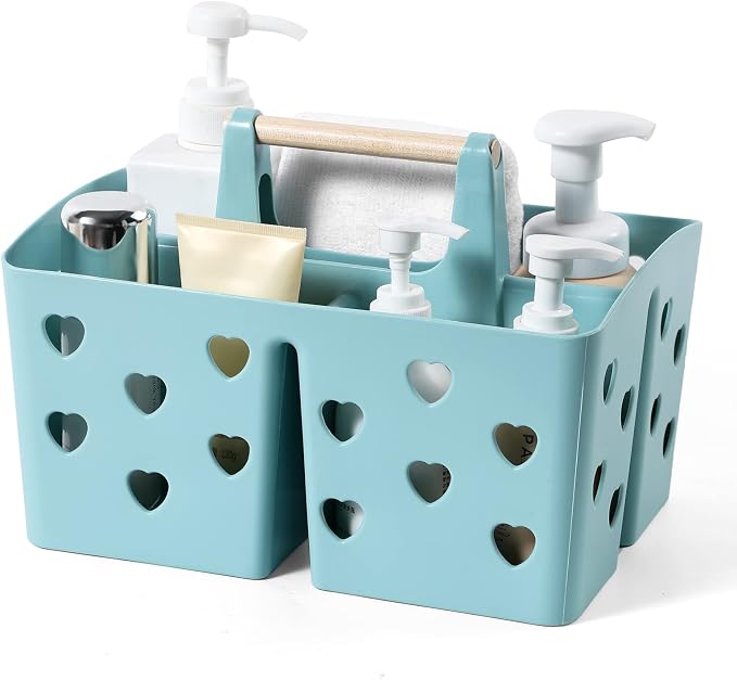 Portable Shower Caddy Plastic Shower Basket Organizer Divided Bathroom Caddy Storage Cleanning Caddy Tote with Handle for College, Dorm Room, Kitchen, Blue by Anyoifax