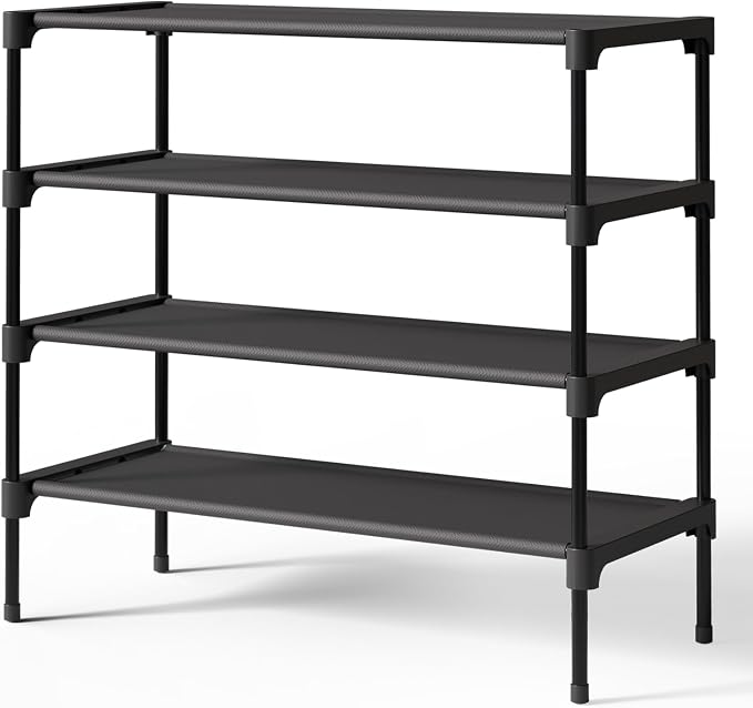 Kitsure Shoe Rack - Non-Woven Shoe Rack Shelf, Shoe Organizer for Closet, Entryway, Garage & Corridor, Stackable Shoe Shelves, X-Large, Black by Kitsure