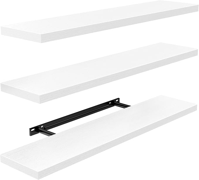 AMADA HOMEFURNISHING 23.6" L Floating Shelves, Wall Shelves Set of 3 for Bathroom/Living Room/Bedroom/Kitchen, White Floating Shelves for Wall Decor with Invisible Brackets - AMFS44W by AMADAHOMEFURNISHING