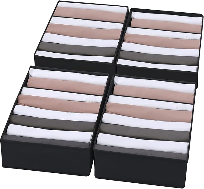 4 Packs T-shirt Drawer Organizers for Clothing,8 Grids Compartment Wardrobe Storage Box, Washable Clothes Organizer for Folded Clothes, Legging, Silk Scarve-Black by Coorganisers