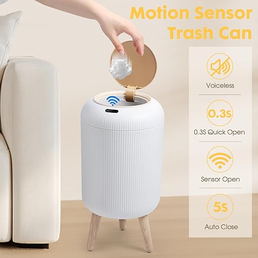 Automatic Motion Sensor Bathroom Trash Can with Lid, 3 Gallon / 11L Touchless Trash Garbage Bin with Removable Legs for Kitchen, Bedroom, Office, Small Trash Cans Trashcan Wastebasket-White - Image 2