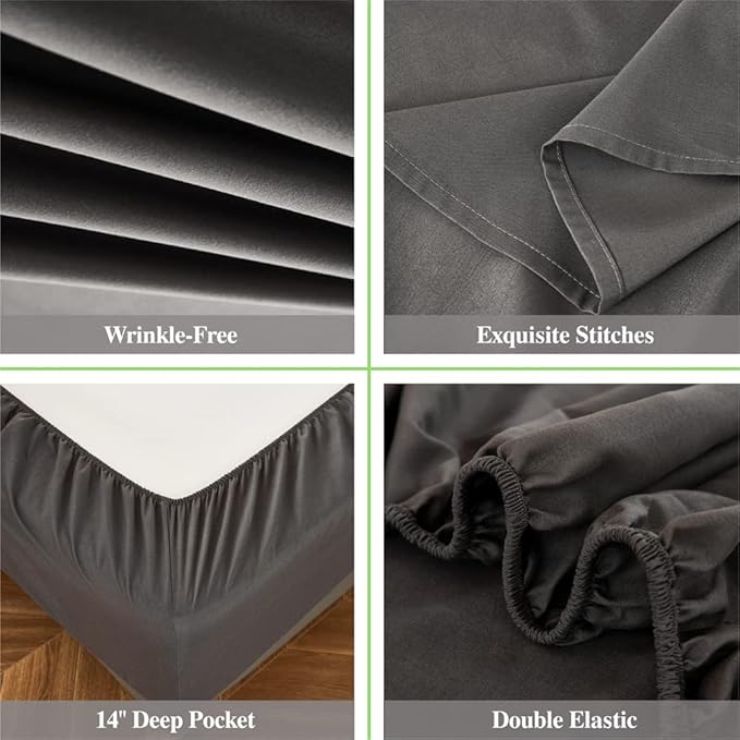 ILAVANDE King Size Sheets Set 4 Piece, Hotel Luxury Super Soft 1800 Series Microfiber Grey Bed Sheets King Set-Wrinkle Free & Breathable-14 Deep Pocket Sheets for King Size Bed(King,Neutral Grey)