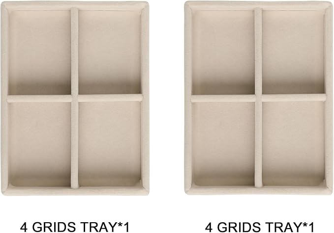 Frebeauty Small Jewelry Tray Set,Stackable Velvet Jewelry Organizer Tray,Mini Jewelry Drawer Organizer,Drawer Inserts,4.92 x 3.74 x 0.9 Inches,4 Grid Earring Organizer for Women(Set 2,Beige) - Image 2