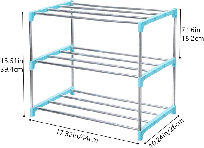 Jucaifu Stackable Small Shoe Rack, Entryway, Hallway and Closet Space Saving Storage and Organization (3-Tier, Blue) - Image 3