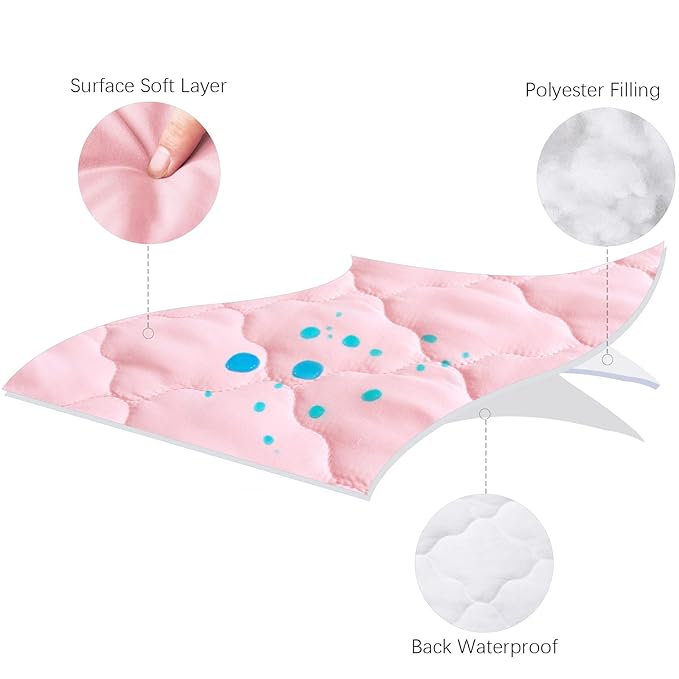 Mini Crib Mattress Protector Sheets Fitted Waterproof Mini Crib Mattress Pad Cover, Noiseless & Machine Wash 100% Absorbent Mini Crib Mattress Protector Sheet Quilted, Pink, 38" x 24"