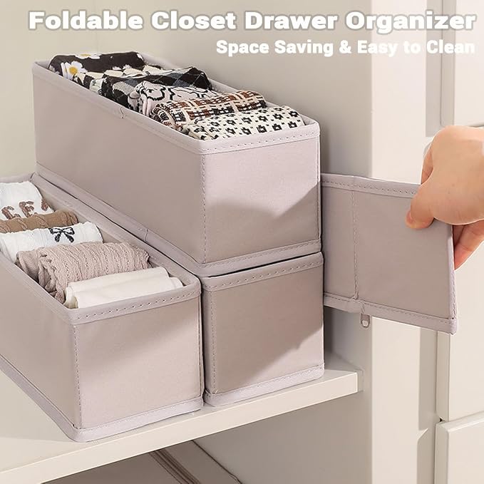 MURRI&MURRDI 6-Pack Foldable Fabric Sock Drawer Organizer, Small Dresser Drawer Organizer for Clothes, Storage Divider Bins for Clothing Underwear Bra Fits Nursery Closet, Gray - Image 5
