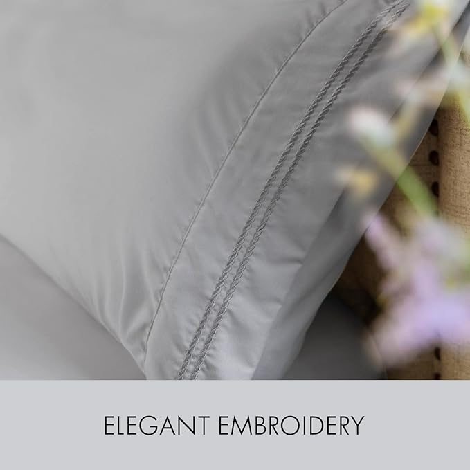 ClevaHome Full Size Sheet Set - 6 Piece Soft Breathable Luxury Bed Sheet Set - Shrinkage & Fade Resistant Embroidered Bedding Sheet with 14-inch Deep Pocket, 2 Extra Pillowcases (Full, Misty Grey)