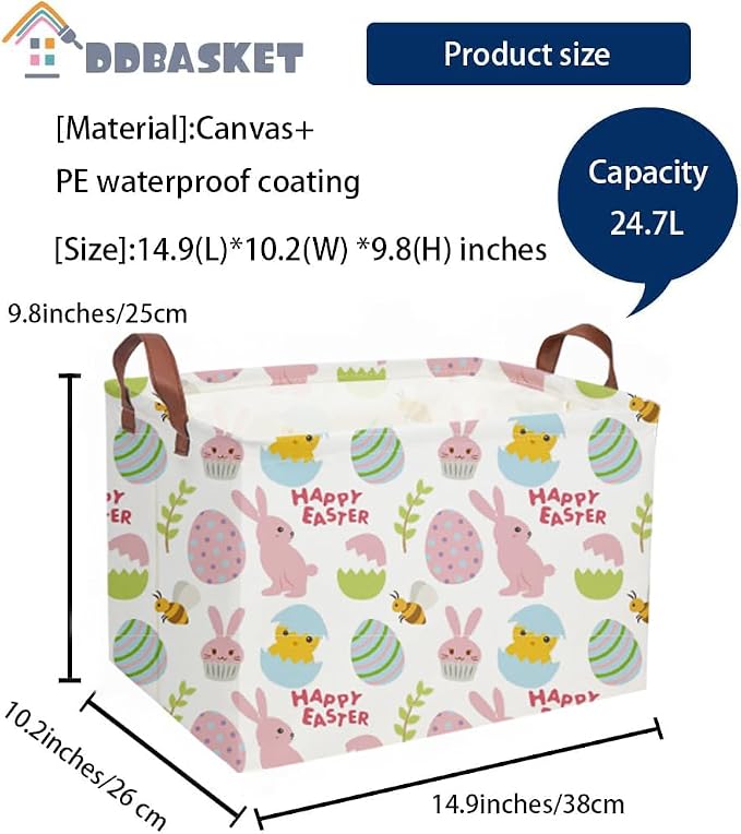 Easter Bunny Kids Gift Basket - Rectangular Toy Storage Basket Organizer Bin Box for Boys & Girls - Cute Easter Egg Room Decor for Home - Image 7