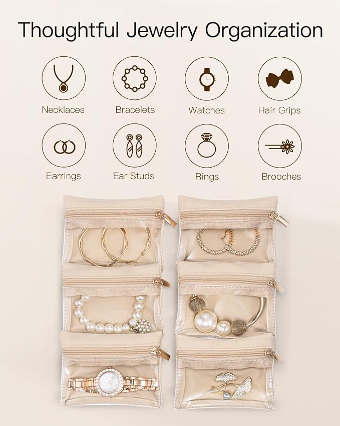 VLANDO Jewelry Travel Case,Travel Jewelry Organizer with Clear Velvet Jewelry Bags 6Pcs Zipper Pouch for Women Girl Christmas Wedding Gift-Green - Image 9