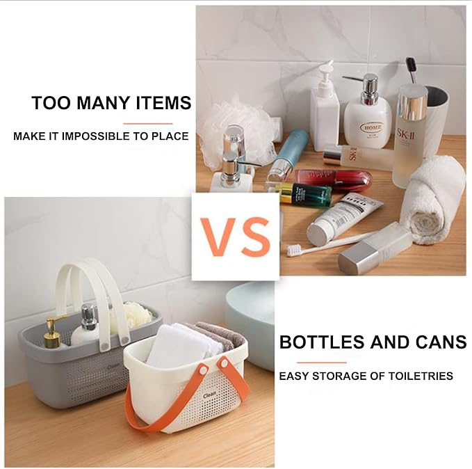 JiatuA Plastic Storage Basket with Handle Portable Shower Caddy Tote Organizer Basket Bin for Bathroom Kitchen Dorm Room Bedroom, Gray - Image 5