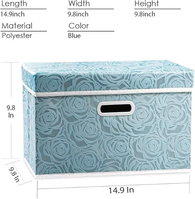 PRANDOM Collapsible Storage Cubes with Lids Fabric Decorative Storage Bins Boxes Organizer Containers Baskets with Cover Handles for Bedroom Closet Living Room 14.9x9.8x9.8 Inch 3 Pack - Image 3