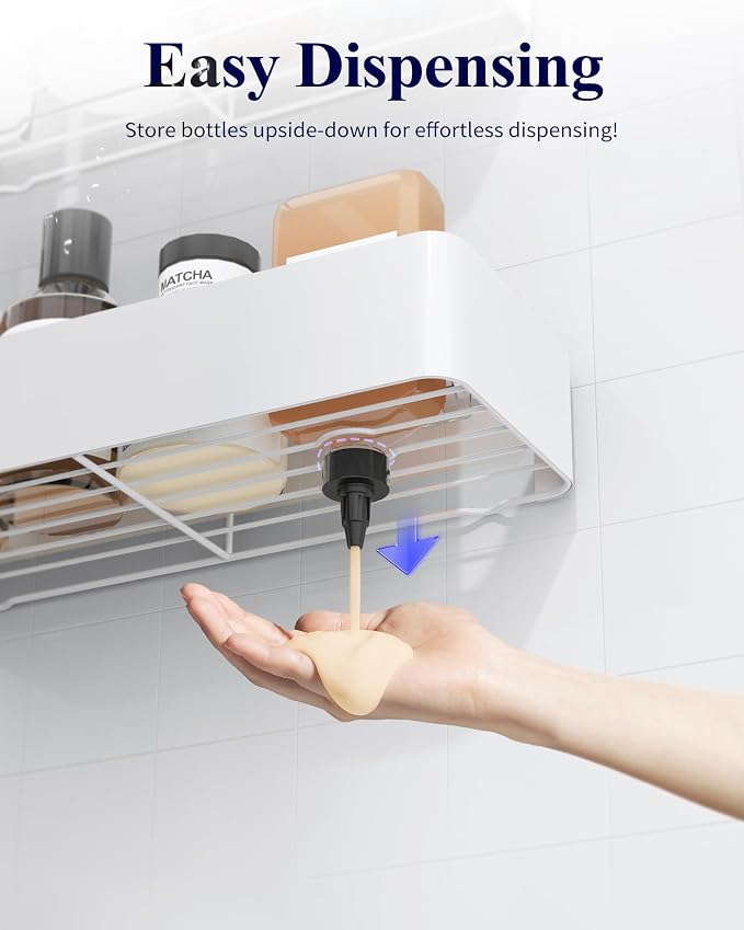 Kitsure Shower Caddy - 2 Pack Adhesive Shower Organizer, Rustproof Metal Shelves, No-Drill Bathroom Organizers and Storage, White, Large - Image 6