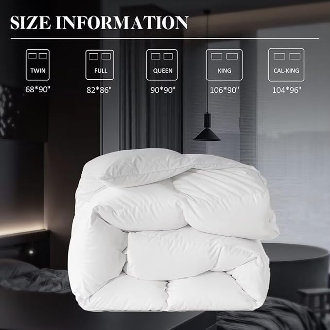 WhatsBedding Feather Down Fiber Comforter King Size, All Season White Down Feather Duvet Insert, Luxury Fluffy Ultra Soft Bedding Comforter,100% Cotton, 106"x90"