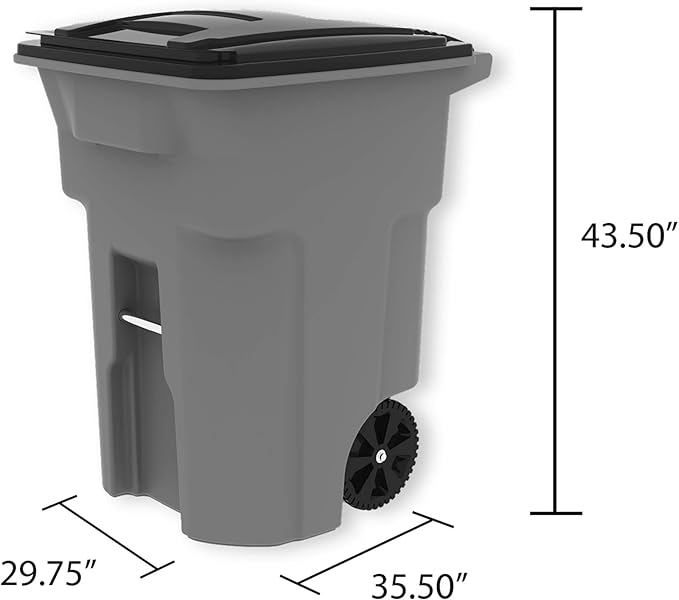 Toter 79296-R1209 96 Gallon Blackstone Trash Can with Wheels and Attached Lid - Image 4