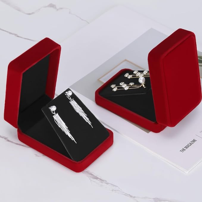 LETURE 2 Pieces Velvet Jewelry Gift Boxes for Necklace Pendant Earring Bracelet, Small Jewelry Storage Display Case for Christmas Wedding Engagement Birthday Anniversary (Red) - Image 5